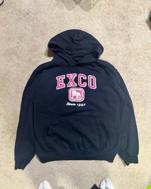 Vintage Exco Jeans Embroidered Bulldog Spelling Logo Hoodie